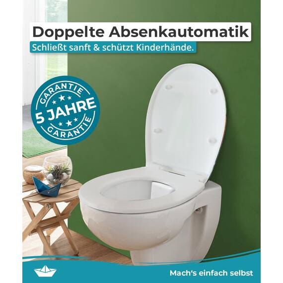 Calmwaters® WC Sitz WM-Special mit Absenkautomatik, Motiv: Halbzeitpause, antibakterielles Duroplast, leichte Montage, 2 Befestigungen, Toilettendeckel bis 250 kg, Made in EU, Klobrille abnehmbar