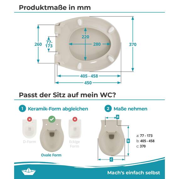 Calmwaters® Premium WC Sitz einfache Montage, Toilettendeckel bis 250 kg, Made in EU, antibakterieller Duroplast, doppelte Absenkautomatik, 2 Montage Optionen, abnehmbar, Klobrille, oval, Pergamon