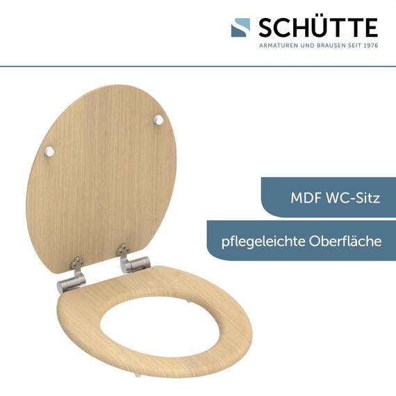 SCHÜTTE WC-Sitz NATRUAL mit Absenkautomatik aus Holz | Toilettensitz mit Klodeckel | Holzkern Toilettendeckel mit Motiv (maximale Belastung der Klobrille 175 kg) | Holz