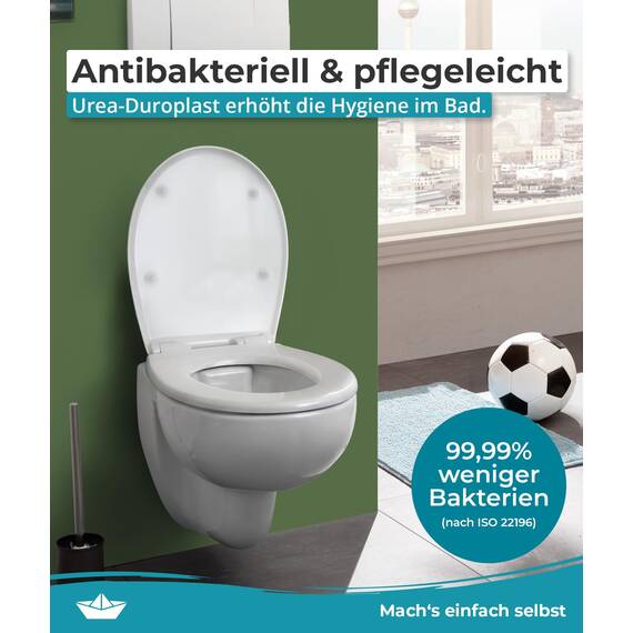 Calmwaters® WC Sitz WM-Special mit Absenkautomatik, Motiv: Halbzeitpause, antibakterielles Duroplast, leichte Montage, 2 Befestigungen, Toilettendeckel bis 250 kg, Made in EU, Klobrille abnehmbar