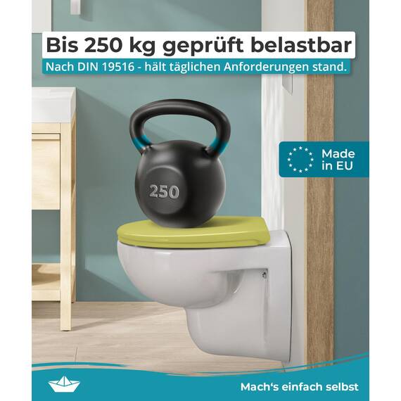 Calmwaters® Premium WC Sitz einfache Montage, Toilettendeckel bis 250 kg, Made in EU, antibakterieller Duroplast, Absenkautomatik, 2 Montage Optionen, abnehmbar, Klobrille, oval, Oliv-Moosgrün