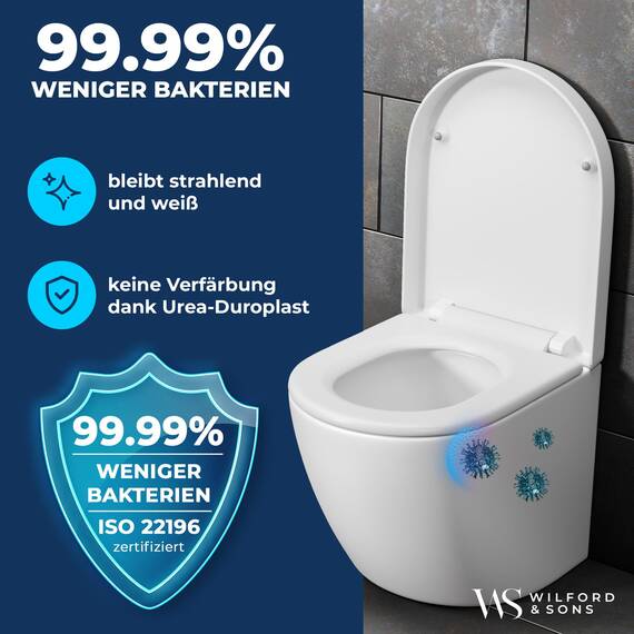Wilford & Sons PREMIUM Toilettendeckel - WC Sitz mit Absenkautomatik - Klodeckel D-Form weiß - Hochwertige Klobrille, Toilettensitz Klo Deckel abnehmbar, Einfache Reinigung - Toilettenbrille Duroplast