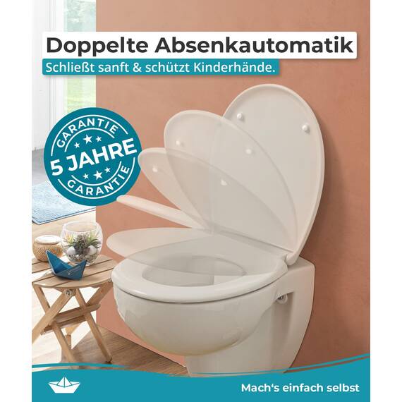 Calmwaters® Premium WC Sitz einfache Montage, Toilettendeckel bis 250 kg, Made in EU, antibakterieller Duroplast, doppelte Absenkautomatik, 2 Montage Optionen, abnehmbar, Klobrille, oval, Pergamon
