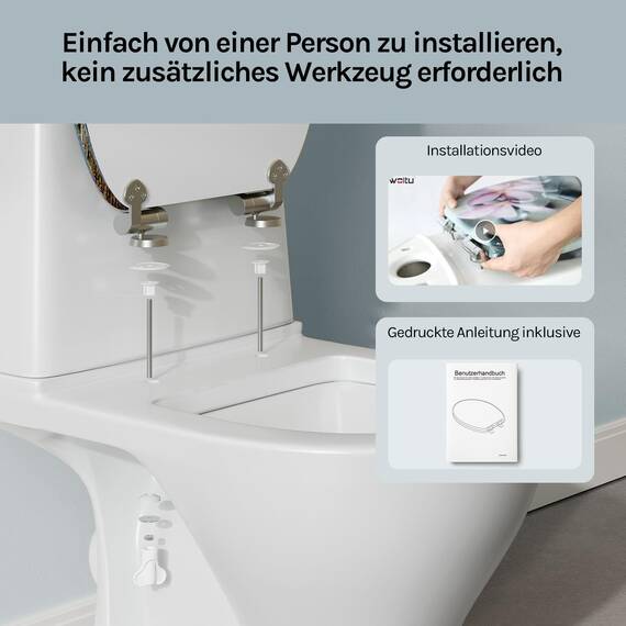 WOLTU Premium WC-Sitz Toilettensitz mit Absenkautomatik, MDF Holzkern, Softclose Scharnier, Desgin Décor Oval