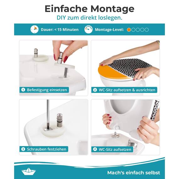 Calmwaters® WC Sitz Motiv Animal Print einfache Montage, Toilettendeckel bis 250 kg, Made in EU, antibakterieller Duroplast, Absenkautomatik, 2 Montage Optionen, abnehmbar, Klobrille, oval