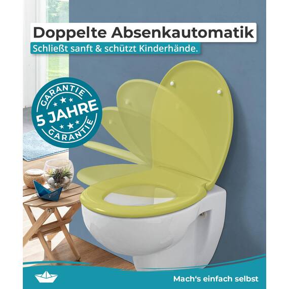Calmwaters® Premium WC Sitz einfache Montage, Toilettendeckel bis 250 kg, Made in EU, antibakterieller Duroplast, Absenkautomatik, 2 Montage Optionen, abnehmbar, Klobrille, oval, Oliv-Moosgrün