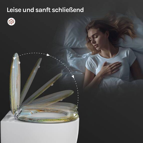 WOLTU Premium WC-Sitz Toilettensitz mit Absenkautomatik, MDF Holzkern, Softclose Scharnier, Desgin Décor Oval