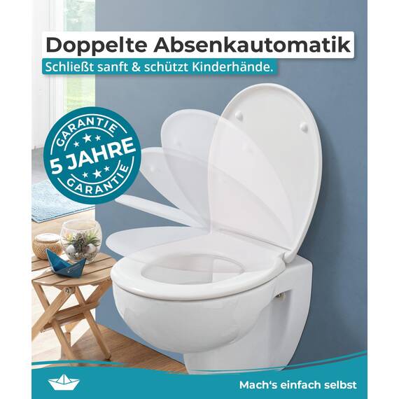 Calmwaters® WC Sitz Motiv Wellness Oase einfache Montage, Toilettendeckel bis 250 kg, Made in EU, antibakterieller Duroplast, Absenkautomatik, 2 Montage Optionen, abnehmbar, Klobrille, oval