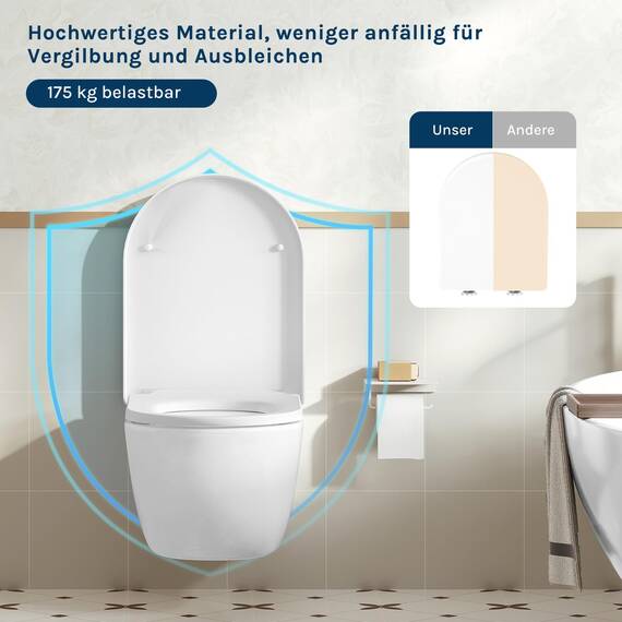 WOLTU Toilettendeckel WC Deckel Sitz Absenkautomatik, Kunststoff, Fast Fix/Schnellbefestigung, Softclose Scharnier D-Form