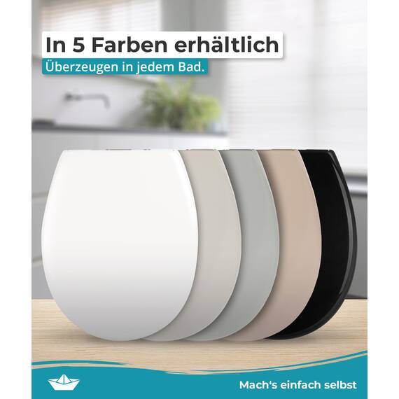 Calmwaters® Premium WC Sitz einfache Montage, Toilettendeckel bis 250 kg, Made in EU, antibakterieller Duroplast, doppelte Absenkautomatik, 2 Montage Optionen, abnehmbar, Klobrille, oval, Pergamon