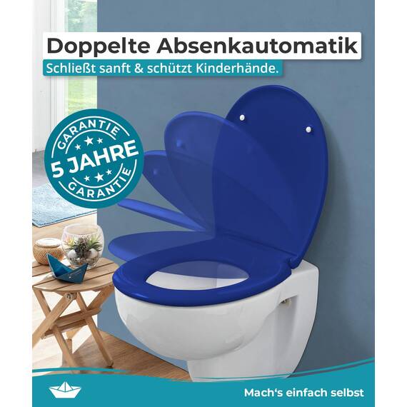 Calmwaters® Premium WC Sitz einfache Montage, Toilettendeckel bis 250 kg, Made in EU, antibakterieller Duroplast, Absenkautomatik, 2 Montage Optionen, abnehmbar, Klobrille, oval, Blau