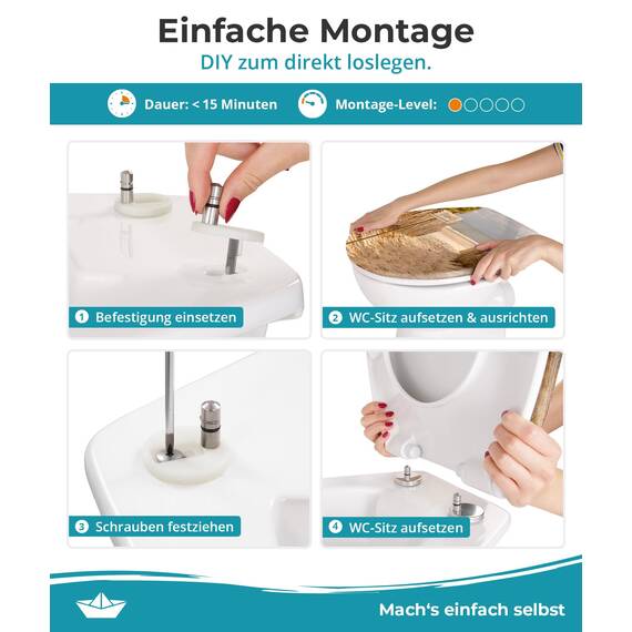 Calmwaters® WC Sitz Motiv Sandstrand einfache Montage, Toilettendeckel bis 250 kg, Made in EU, antibakterieller Duroplast, Absenkautomatik, 2 Montage Optionen, abnehmbar, Klobrille, oval