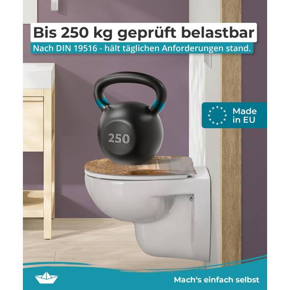 Calmwaters® WC Sitz Motiv Sandstrand einfache Montage, Toilettendeckel bis 250 kg, Made in EU, antibakterieller Duroplast, Absenkautomatik, 2 Montage Optionen, abnehmbar, Klobrille, oval