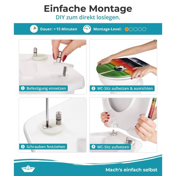 Calmwaters® WC Sitz WM-Special mit Absenkautomatik, Motiv: Halbzeitpause, antibakterielles Duroplast, leichte Montage, 2 Befestigungen, Toilettendeckel bis 250 kg, Made in EU, Klobrille abnehmbar