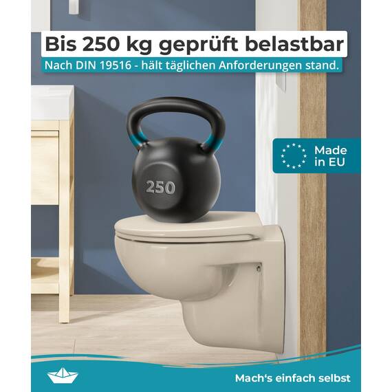 Calmwaters® Premium WC Sitz einfache Montage, Toilettendeckel bis 250 kg, Made in EU, antibakterieller Duroplast, doppelte Absenkautomatik, 2 Montage Optionen, abnehmbar, Klobrille, oval, Pergamon