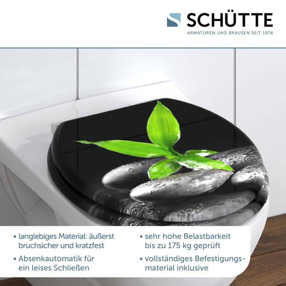 SCHÜTTE WC-Sitz DARK mit Absenkautomatik aus Holz, hochwertiger Toilettendeckel mit 175kg Belastbarkeit, Toilettensitz mit Brille, Klodeckel für WC, MDF Holzkern Klobrille mit Motiv