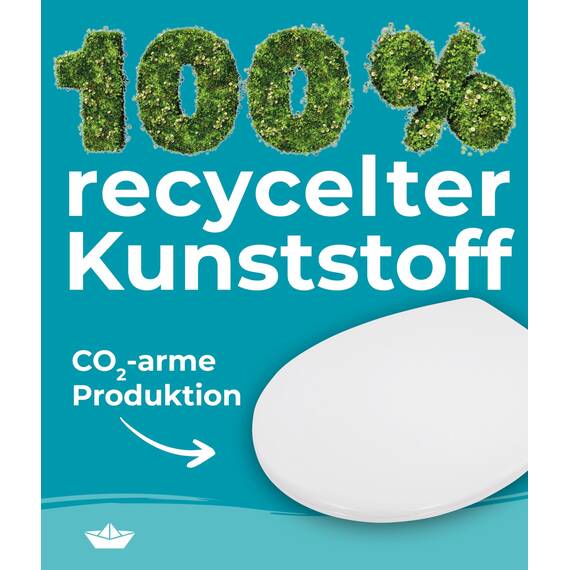 Calmwaters® Nachhaltiger Toilettendeckel, Made in EU, WC-Sitz mit Absenkautomatik, 100% recycelter Kunststoff, abnehmbar, Top-Fix, Rezyklat in Weiß