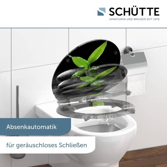 SCHÜTTE WC-Sitz DARK mit Absenkautomatik aus Holz, hochwertiger Toilettendeckel mit 175kg Belastbarkeit, Toilettensitz mit Brille, Klodeckel für WC, MDF Holzkern Klobrille mit Motiv