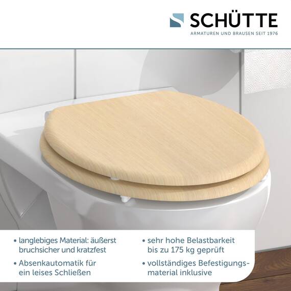 SCHÜTTE WC-Sitz NATRUAL mit Absenkautomatik aus Holz | Toilettensitz mit Klodeckel | Holzkern Toilettendeckel mit Motiv (maximale Belastung der Klobrille 175 kg) | Holz