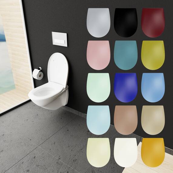 LUVETT® WC-Sitz mit Absenkautomatik C100 oval universell, Toilettendeckel mit 3 Edelstahl Montagelösungen, Klodeckel abnehmbar, Farbe:Matt Schwarz