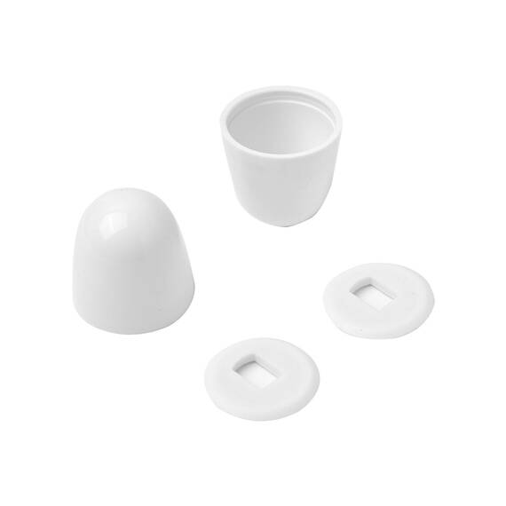 Universal-WC-Bolzenkappen, rund, Kunststoff, zum Aufstecken, mit zusätzlichen Unterlegscheiben für einfache Installation, 3,6 cm Höhe, Weiß, 6 Stück