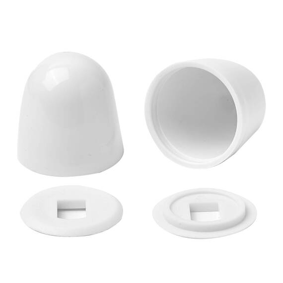 Universal-WC-Bolzenkappen, rund, Kunststoff, zum Aufstecken, mit zusätzlichen Unterlegscheiben für einfache Installation, 3,6 cm Höhe, Weiß, 6 Stück