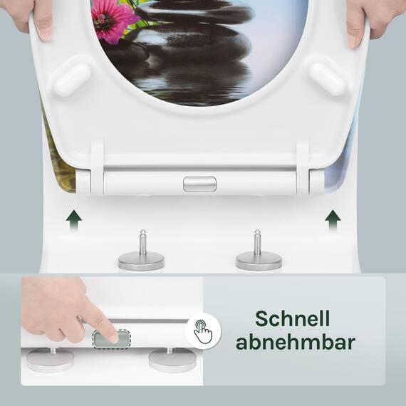 WOLTU Toilettendeckel, WC Sitz mit Absenkautomatik, Klodeckel Klobrille mit Quick-Release-Funktion, O-Form Toilettensitz mit Motiv, Montage von oben unten, 175 kg belastbar der Klobrille