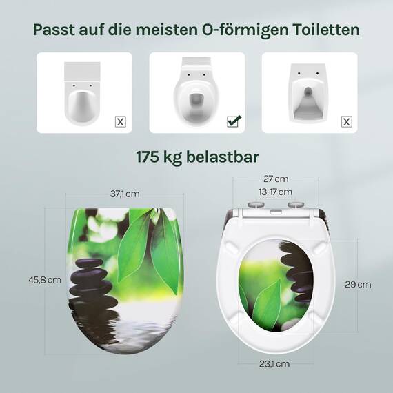 WOLTU Toilettendeckel, WC Sitz mit Absenkautomatik, Klodeckel Klobrille mit Quick-Release-Funktion, O-Form Toilettensitz mit Motiv, Montage von oben unten, 175 kg belastbar der Klobrille