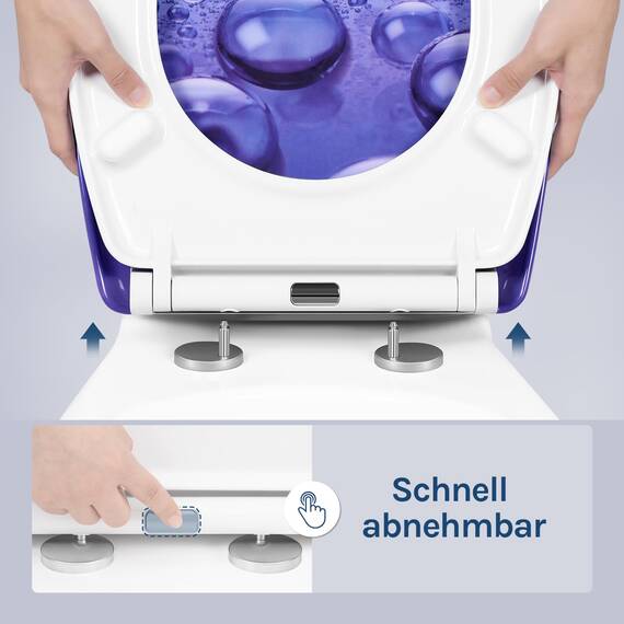 WOLTU Toilettendeckel, WC Sitz mit Absenkautomatik, Klodeckel Klobrille mit Quick-Release-Funktion, O-Form Toilettensitz mit Motiv, Montage von oben unten, 175 kg belastbar der Klobrille
