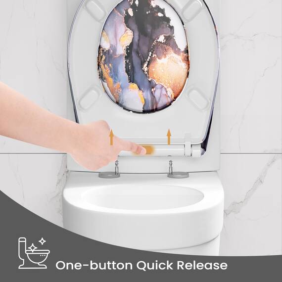 WOLTU Toilettendeckel, WC Sitz mit Absenkautomatik, Klodeckel Klobrille mit Quick-Release-Funktion, O-Form Toilettensitz mit Motiv, Montage von oben unten, 175 kg belastbar