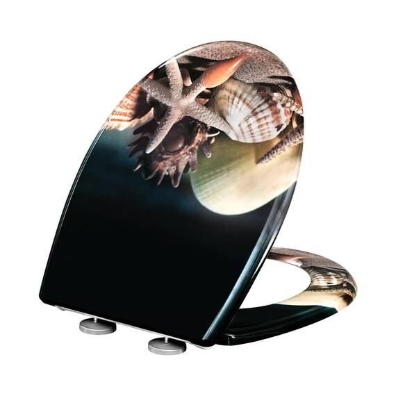 WOLTU Toilettendeckel, WC Sitz mit Absenkautomatik, Klodeckel Quick-Release-Funktion, O-Form-Toilettensitz mit Motiv, Montage oben unten, Duroplast