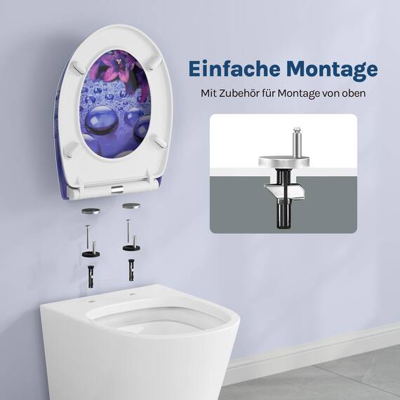 WOLTU Toilettendeckel, WC Sitz mit Absenkautomatik, Klodeckel Klobrille mit Quick-Release-Funktion, O-Form Toilettensitz mit Motiv, Montage von oben unten, 175 kg belastbar der Klobrille