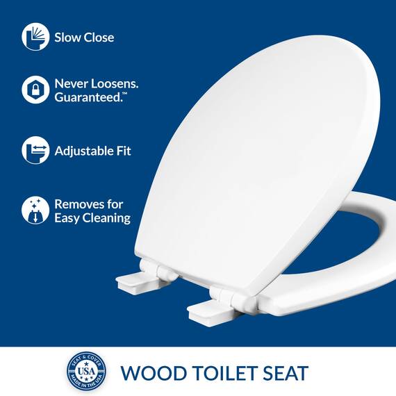 MAYFAIR 1847SLOW 000 Kendall Slow-Close, Removable Enameled Wood Toilet Seat that will Never Loosen, ELONGATED, White