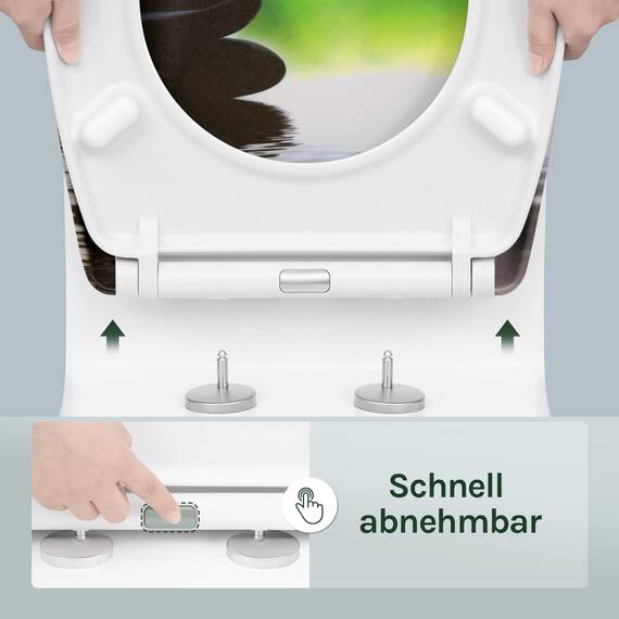 WOLTU Toilettendeckel, WC Sitz mit Absenkautomatik, Klodeckel Klobrille mit Quick-Release-Funktion, O-Form Toilettensitz mit Motiv, Montage von oben unten, 175 kg belastbar der Klobrille