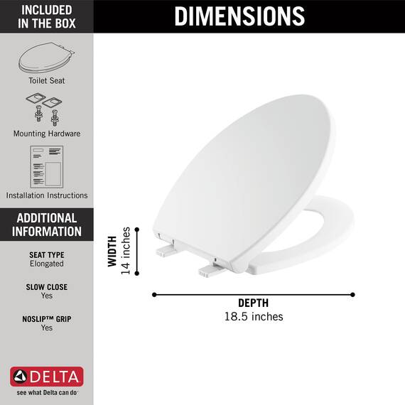 Delta Faucet Morgan 811903-WH Toilettensitz, länglich, langsam schließend, mit rutschfesten Sitzstangen, Weiß