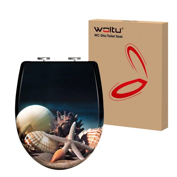 WOLTU Toilettendeckel, WC Sitz mit Absenkautomatik, Klodeckel Quick-Release-Funktion, O-Form-Toilettensitz mit Motiv, Montage oben unten, Duroplast