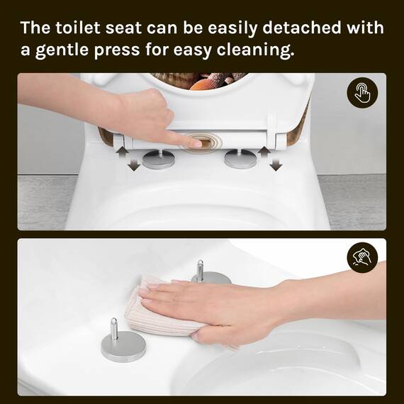 WOLTU Toilettendeckel, WC Sitz mit Absenkautomatik, Klodeckel Quick-Release-Funktion, O-Form-Toilettensitz mit Motiv, Montage oben unten, Duroplast