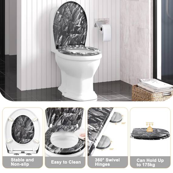 WOLTU Toilettendeckel, WC Sitz mit Absenkautomatik, Klodeckel mit Quick-Release-Funktion, Klobrille O-Form mit Motiv, Montage von oben zu unten, 175 kg belastbar