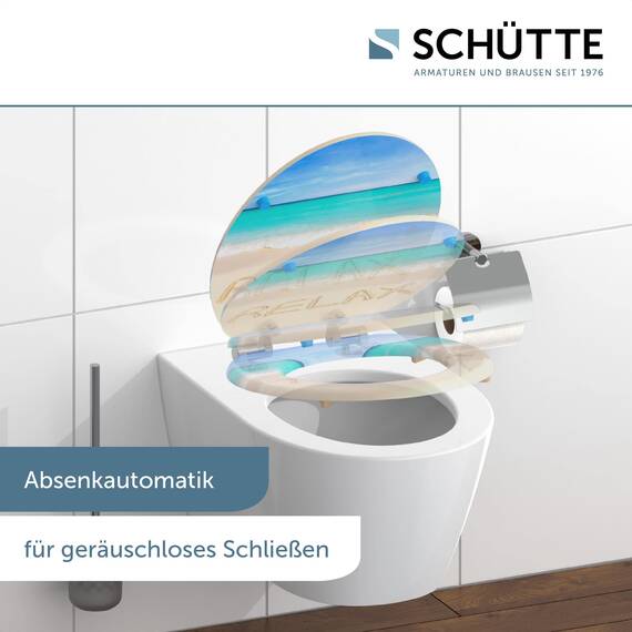 SCHÜTTE WC-Sitz Relax mit Absenkautomatik aus Holz, Toilettendeckel aus MDF, Holzkern Toilettensitz mit Klodeckel, Klobrille -und Deckel belastbar bis 175kg, Motiv
