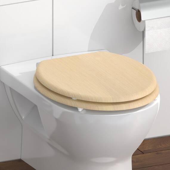 SCHÜTTE WC-Sitz NATRUAL mit Absenkautomatik aus Holz | Toilettensitz mit Klodeckel | Holzkern Toilettendeckel mit Motiv (maximale Belastung der Klobrille 175 kg) | Holz