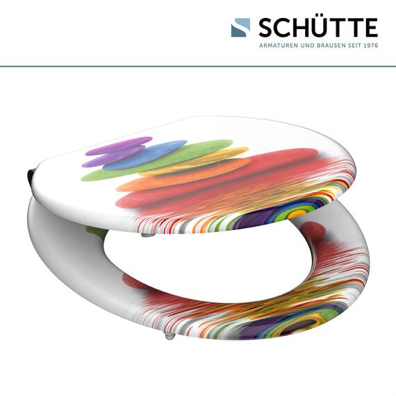 SCHÜTTE WC Sitz Holzkern COLORFUL STONES, Toilettensitz mit Absenkautomatik, passend für viele handelsübliche WC-Becken, max. Belastung der Klobrille 150 kg, Motiv Steine 80120