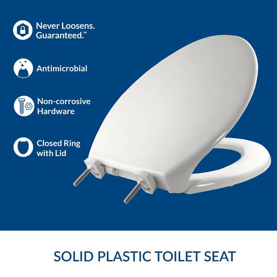 BEMIS, 7800TDG, Gewerblicher Toilettensitz mit geschlossener Vorderseite, Robuster Industriesitz mit Deckel, Sichere Installation für langanhaltenden Gastgewerbe, Länglich, Weiß
