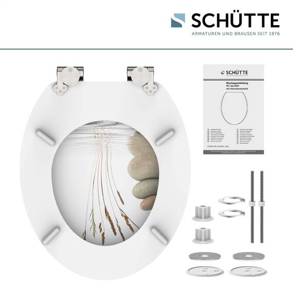 SCHÜTTE WC Sitz Holzkern BALANCE, Toilettensitz mit Absenkautomatik, passend für viele handelsübliche WC-Becken, max. Belastung der Klobrille 150 kg, Motiv Steine 80121