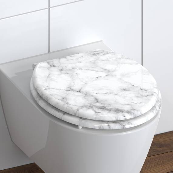 SCHÜTTE WC-Sitz MARMOR mit Absenkautomatik aus Holz, hochwertiger Toilettendeckel mit 175kg Belastbarkeit, Toilettensitz mit Brille, Klodeckel für WC, MDF Holzkern Klobrille mit Motiv
