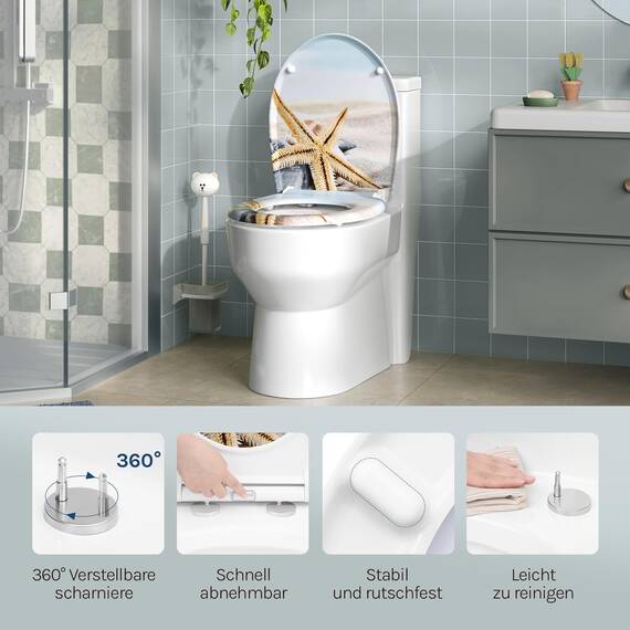 WOLTU Toilettendeckel mit Absenkautomatik Klodeckel WC Sitz Softclose Klobrille mit Quick Release Funktion Duroplast Oval einfache Montage