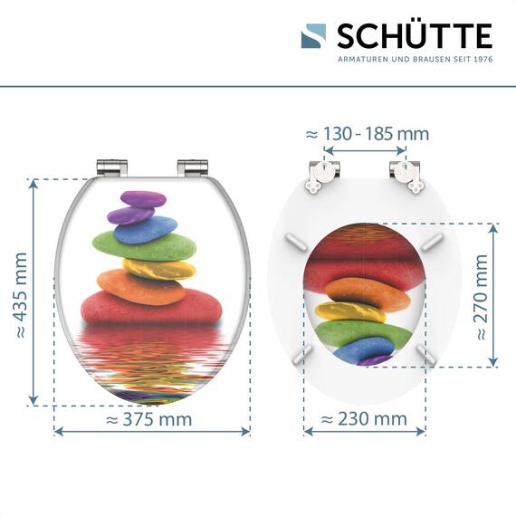 SCHÜTTE WC Sitz Holzkern COLORFUL STONES, Toilettensitz mit Absenkautomatik, passend für viele handelsübliche WC-Becken, max. Belastung der Klobrille 150 kg, Motiv Steine 80120