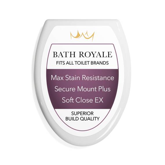 Bath Royale Slow-Close Toilettensitz BR501-00, weiß, länglich, fleckenresistent und leicht zu reinigen, strapazierfähig, passt für alle Toilettenmarken, Executive-Serie