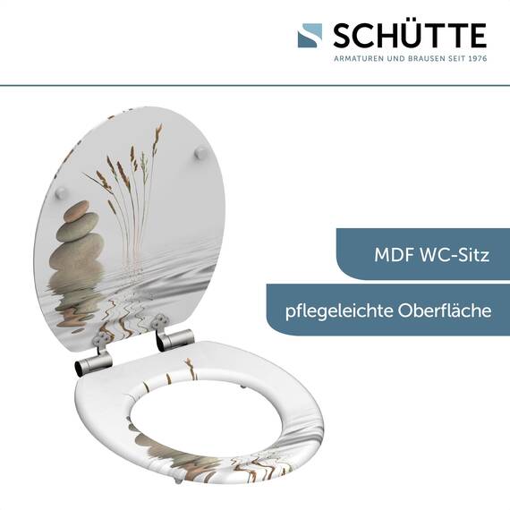SCHÜTTE WC Sitz Holzkern BALANCE, Toilettensitz mit Absenkautomatik, passend für viele handelsübliche WC-Becken, max. Belastung der Klobrille 150 kg, Motiv Steine 80121