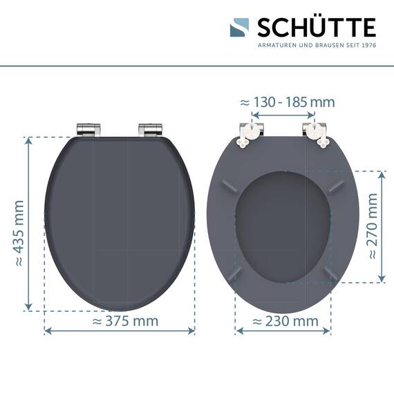 SCHÜTTE WC-Sitz SPIRIT mit Absenkautomatik aus Holz, Toilettendeckel aus MDF, Holzkern Toilettensitz mit Klodeckel, Klobrille -und Deckel belastbar bis 175kg, Anthrazit