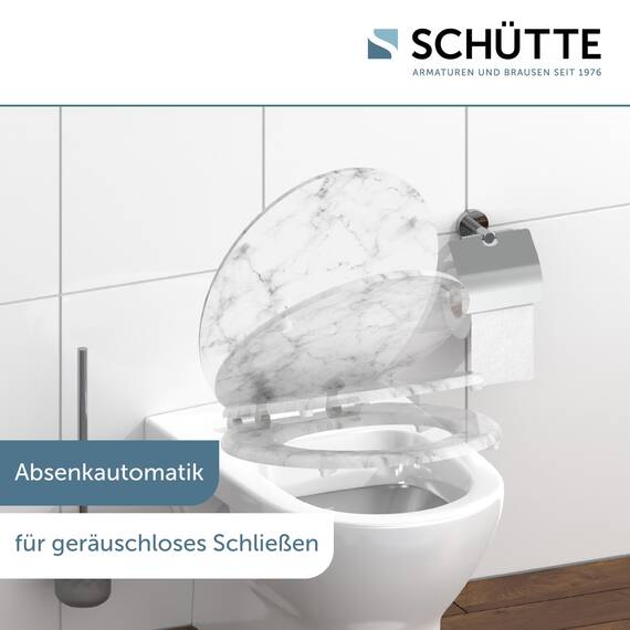 SCHÜTTE WC-Sitz MARMOR mit Absenkautomatik aus Holz, hochwertiger Toilettendeckel mit 175kg Belastbarkeit, Toilettensitz mit Brille, Klodeckel für WC, MDF Holzkern Klobrille mit Motiv